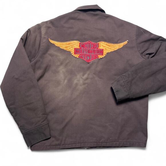 Custom Harley Davidson Patch 70s Vintage Canvas Quilt Lined Work Coat Jacket L - Picture 5 of 8
